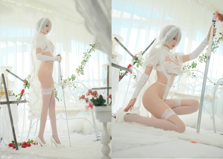 Ảnh Hot 18+ Cosplay Gái Đẹp Cosplay 一米八的大梨子 2B Bride