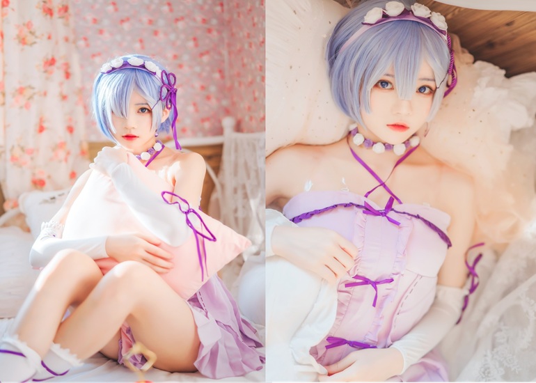Ảnh Hot 18+ Cosplay Gái Đẹp Cosplay 桜桃喵 蕾姆睡裙